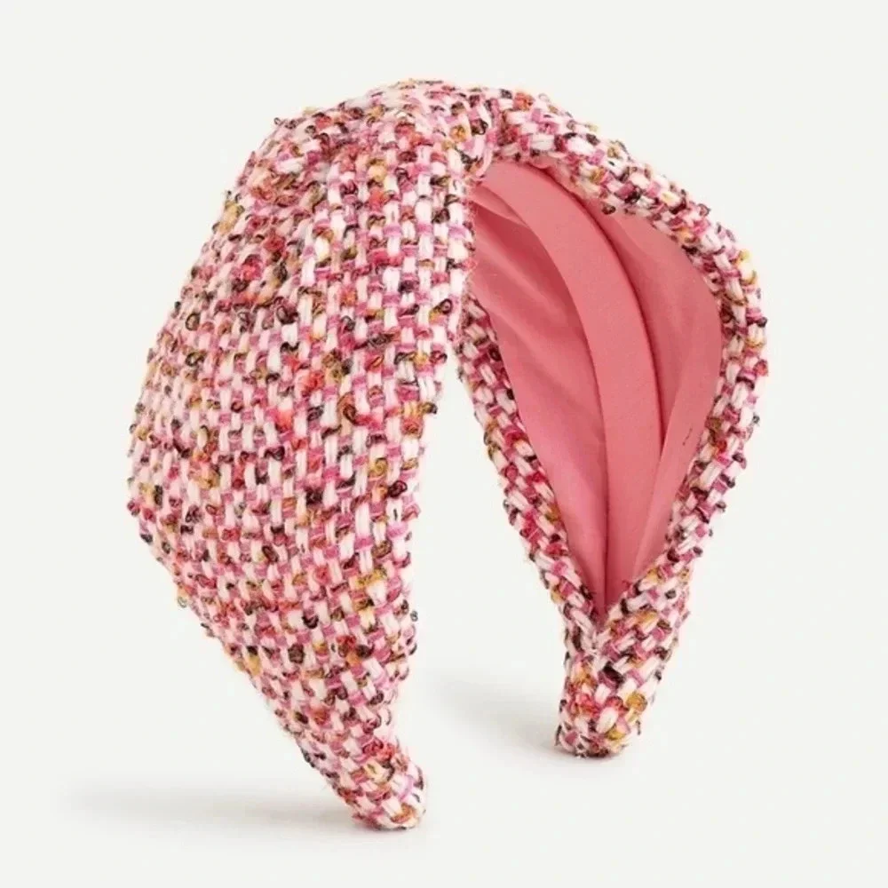 J. Crew Wide Knot Pink Tweed Headband